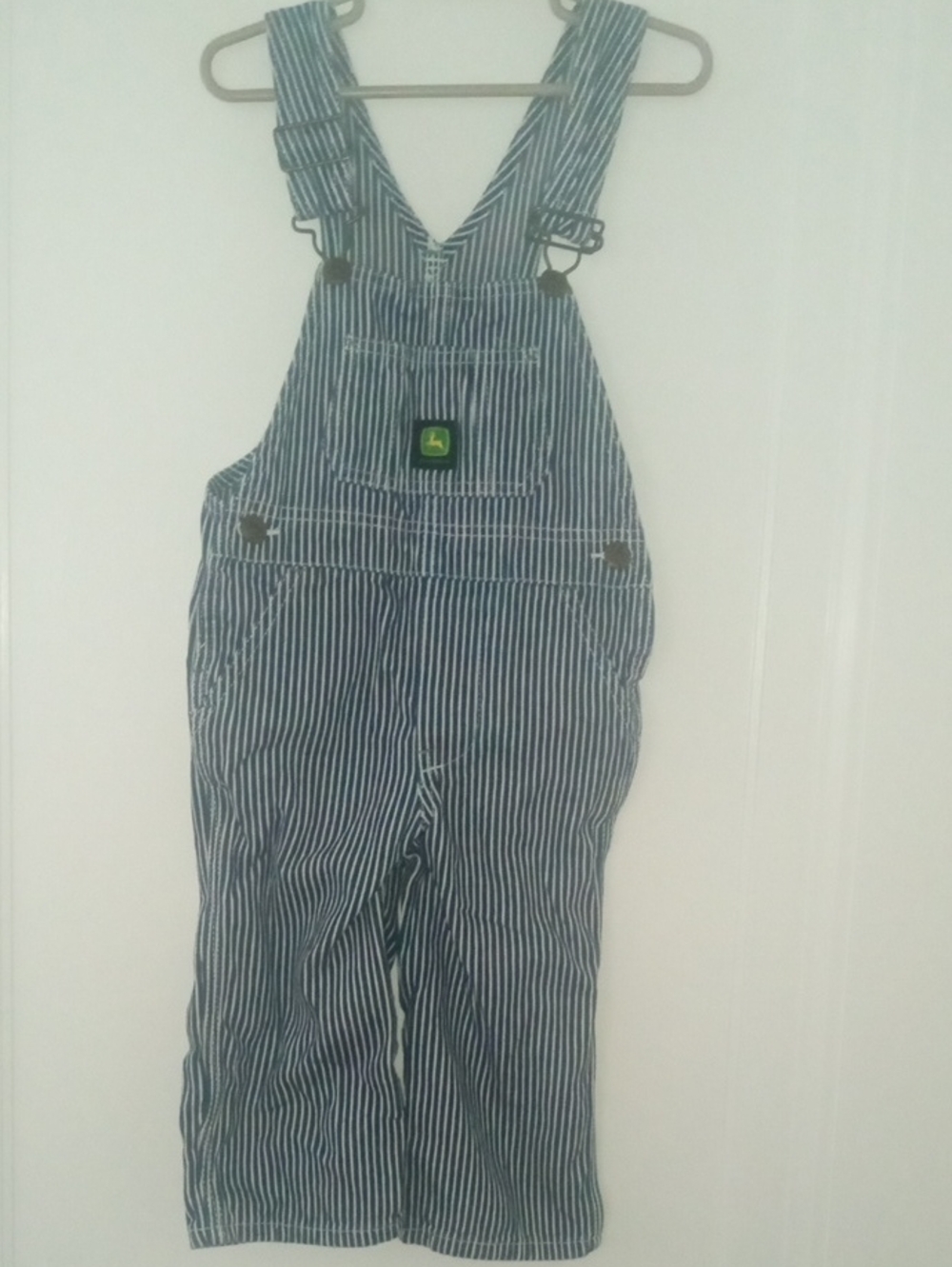 John Deere Striped Denim Overalls - Blue & White boys 2t